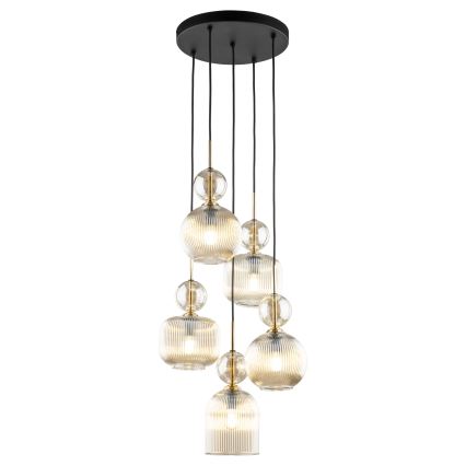 Lampa wisząca na przewodzie SOPHIA 5xE14/10W/230V czarny/dymny beż