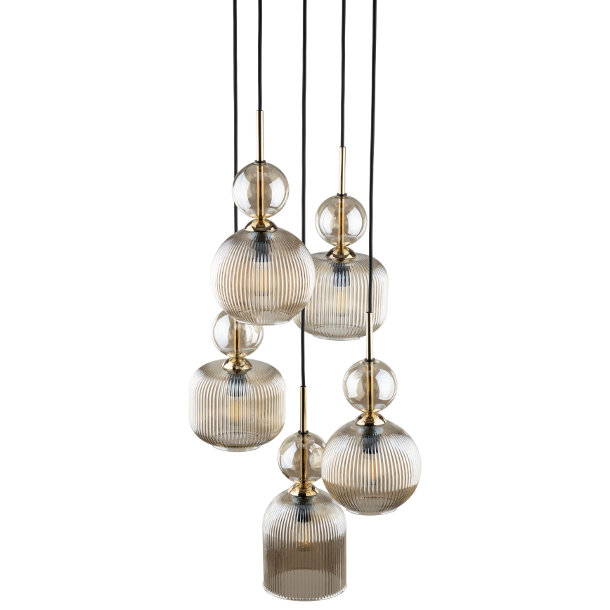 Lampa wisząca na przewodzie SOPHIA 5xE14/10W/230V czarny/dymny beż