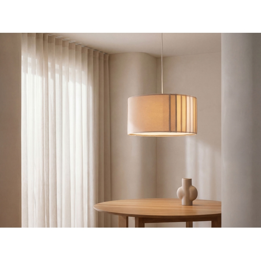 Lampa wisząca na przewodzie STRIPES 1xE27/60W/230V śr. 40 cm beżowa
