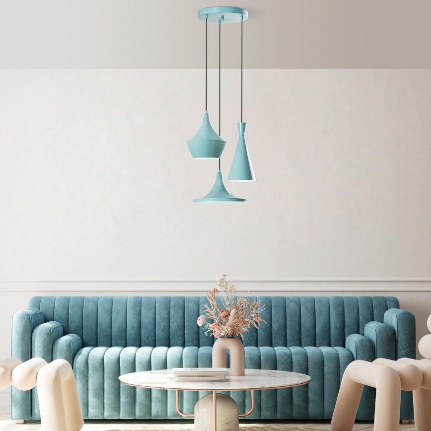 Lampa wisząca na przewodzie TOM 3xE27/40W/230V niebieska