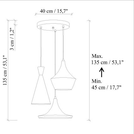 Lampa wisząca na przewodzie TOM 3xE27/40W/230V niebieska