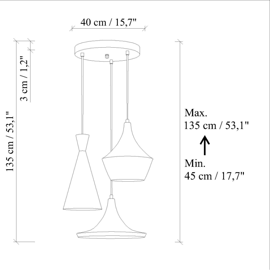 Lampa wisząca na przewodzie TOM 3xE27/40W/230V niebieska