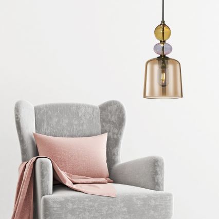 Lampa wisząca na przewodzie TROPEA 1xE27/15W/230V czarny/dymny beż/różowy