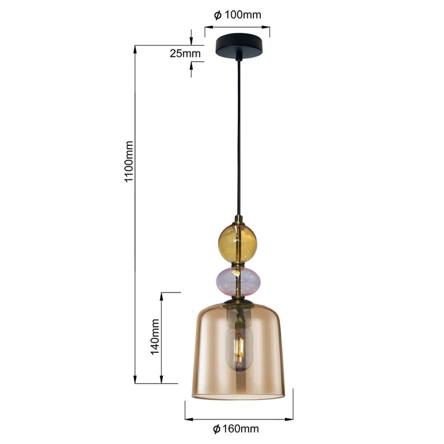 Lampa wisząca na przewodzie TROPEA 1xE27/15W/230V czarny/dymny beż/różowy