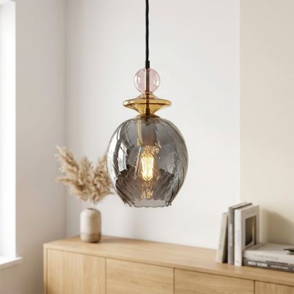 Lampa wisząca na przewodzie VELLO 1xE27/15W/230V czarny/przydymiony róż/beżowy/czarny