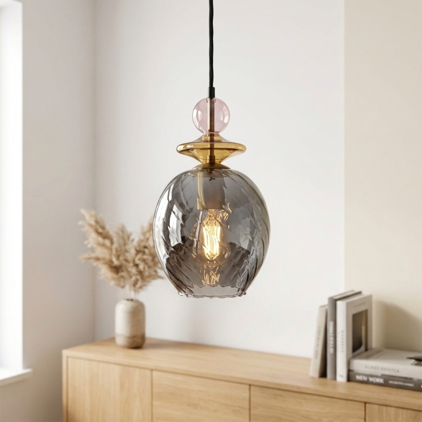 Lampa wisząca na przewodzie VELLO 1xE27/15W/230V czarny/przydymiony róż/beżowy/czarny