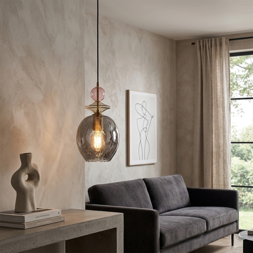 Lampa wisząca na przewodzie VELLO 1xE27/15W/230V czarny/przydymiony róż/beżowy/czarny