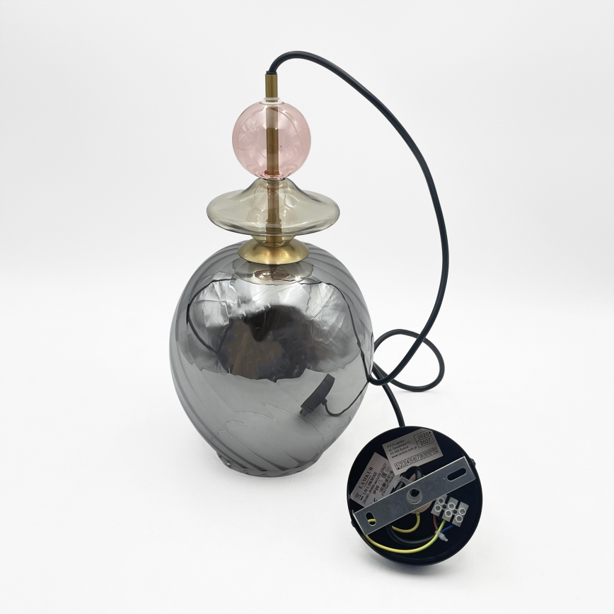 Lampa wisząca na przewodzie VELLO 1xE27/15W/230V czarny/przydymiony róż/beżowy/czarny