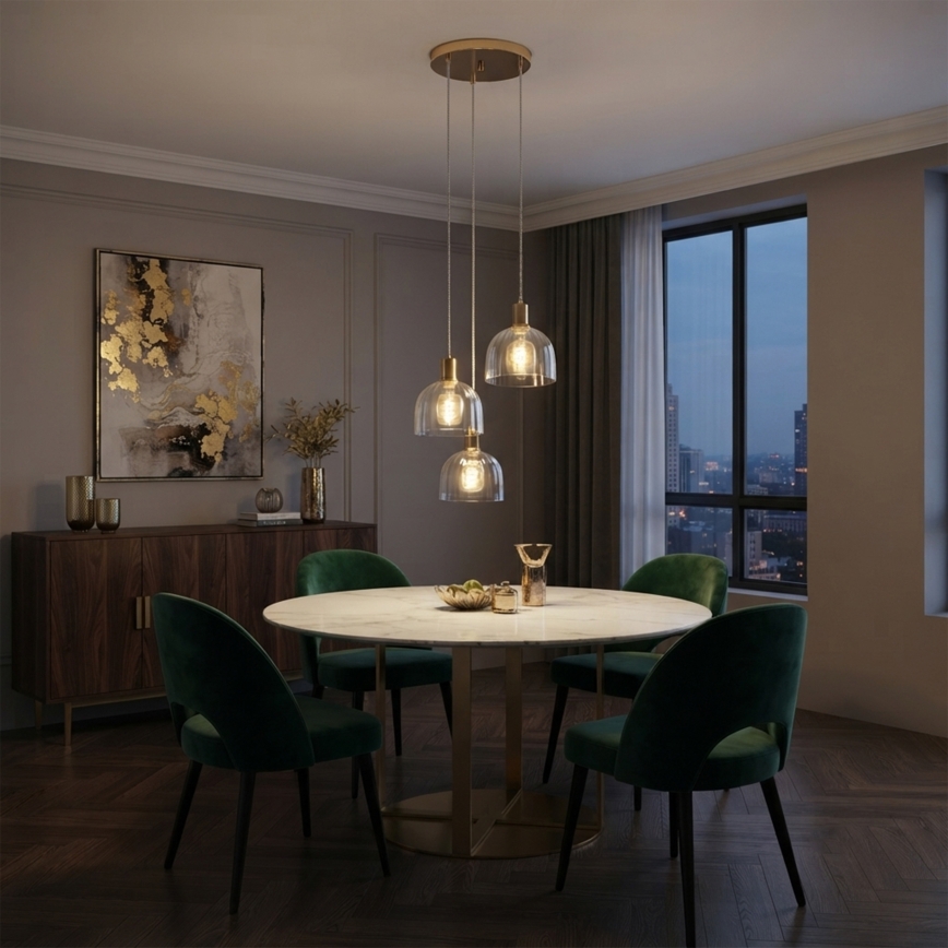 Lampa wisząca na przewodzie VIVE 3xE27/15W/230V złota
