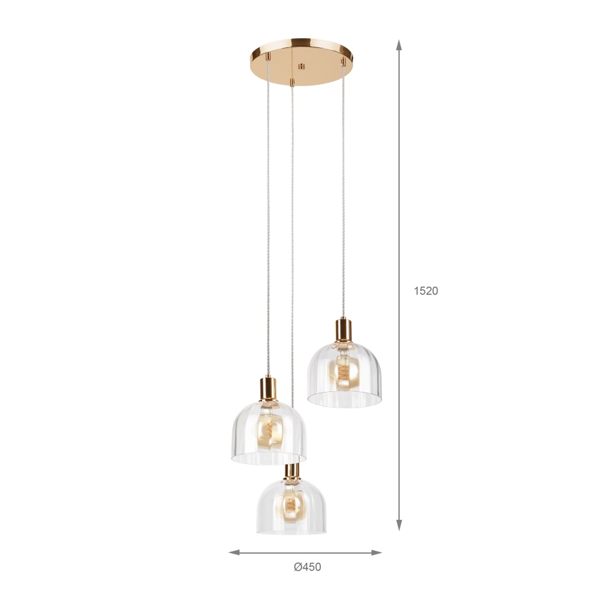 Lampa wisząca na przewodzie VIVE 3xE27/15W/230V złota