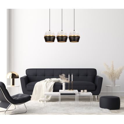 Lampa wisząca na linkach PARIS 3xE27/60W/230V biała/czarna/złota