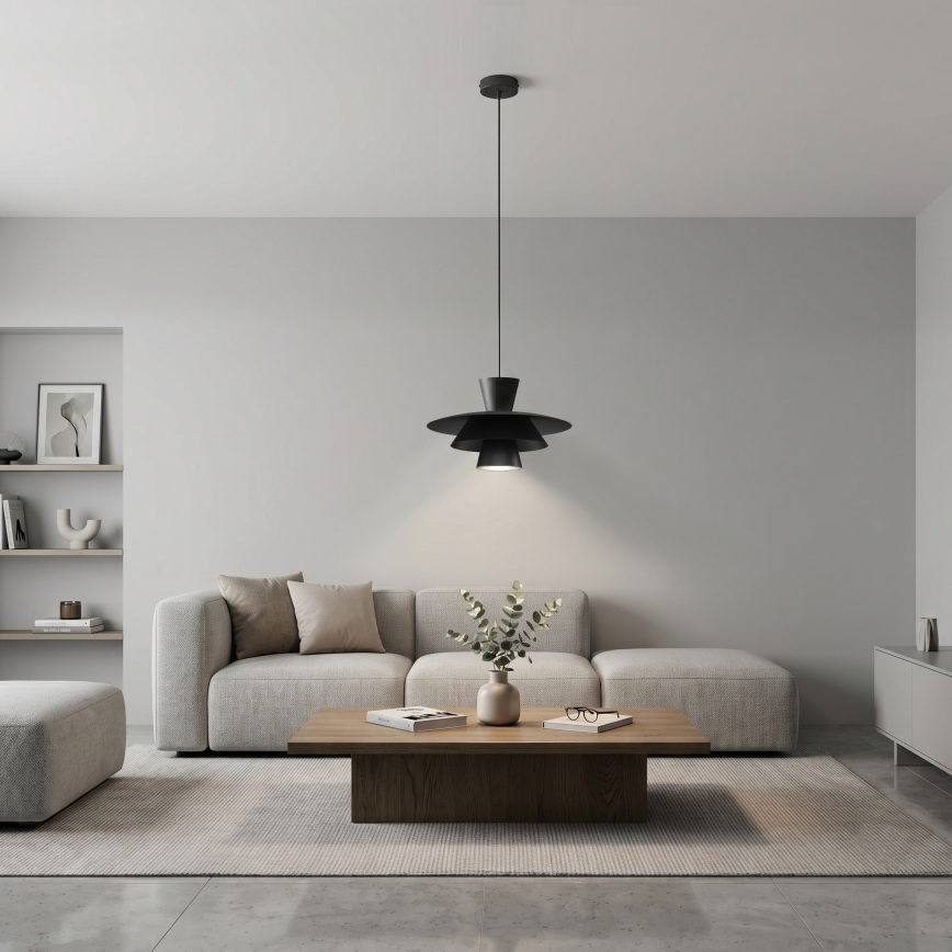 Lampa wisząca PLATO na lince 1xE27/15W/230V czarna