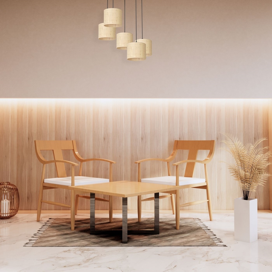 Lampa wisząca na linkach RATTAN 5xE27/60W/230V rattan