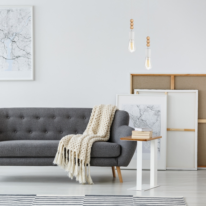 Lampa wisząca na linkach SIMON 2xE27/60W/230V biała/dąb