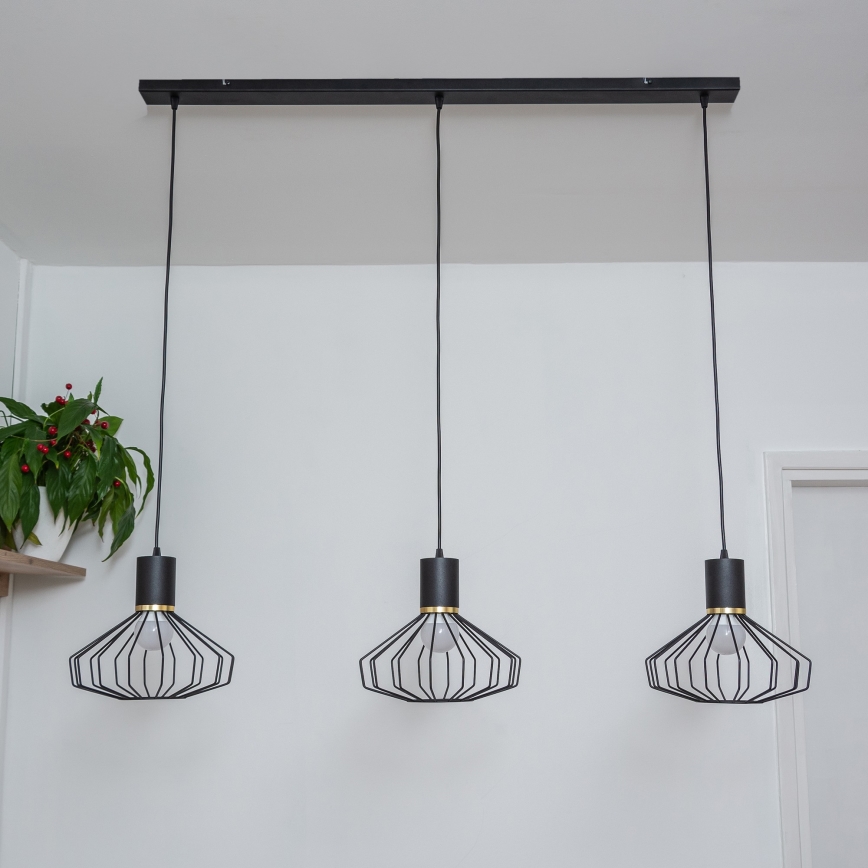 Lampa wisząca SOLANO na lince 3xE27/15W/230V czarny/złoty