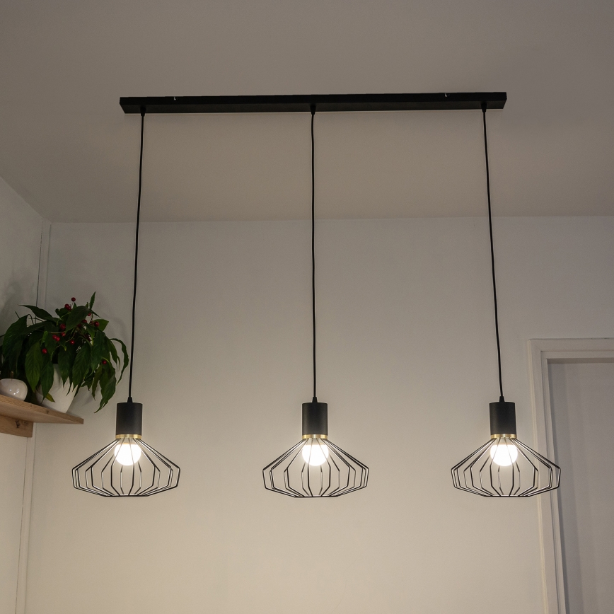 Lampa wisząca SOLANO na lince 3xE27/15W/230V czarny/złoty