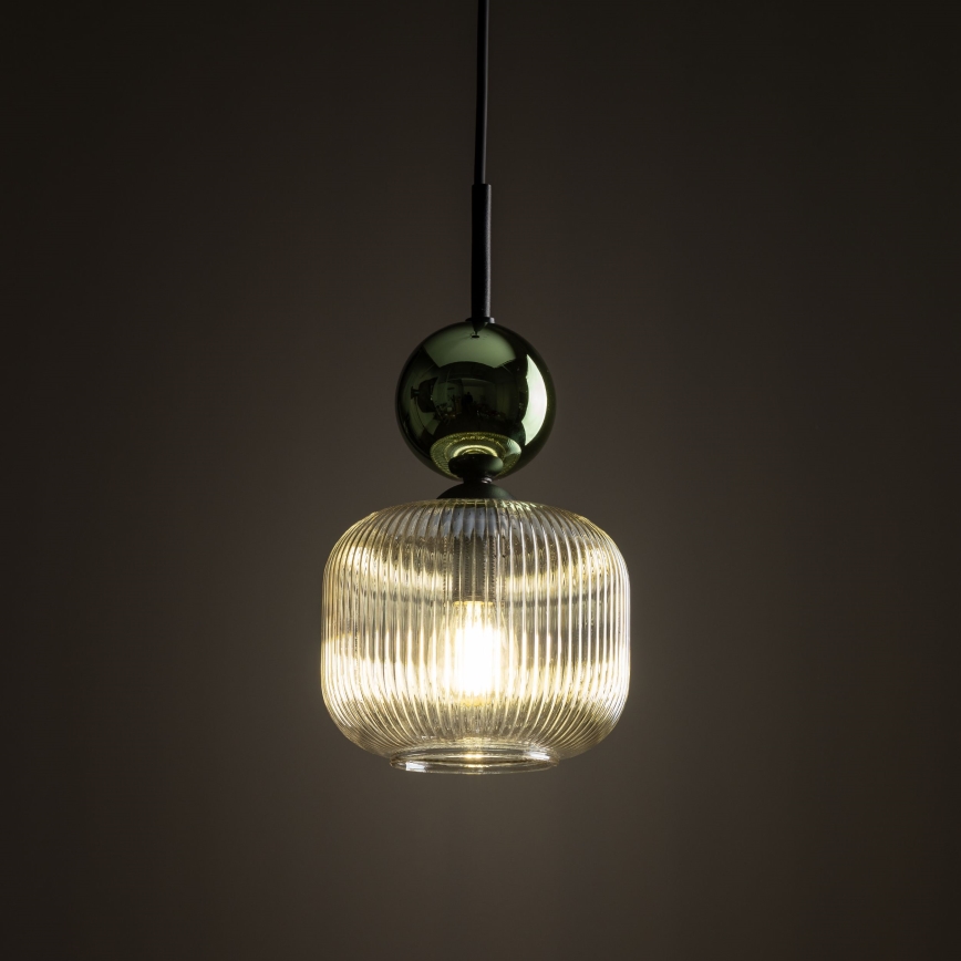 Lampa wisząca SOPHIA na lince 1xE14/10W/230V czarna/zielona/dymowo-beżowa