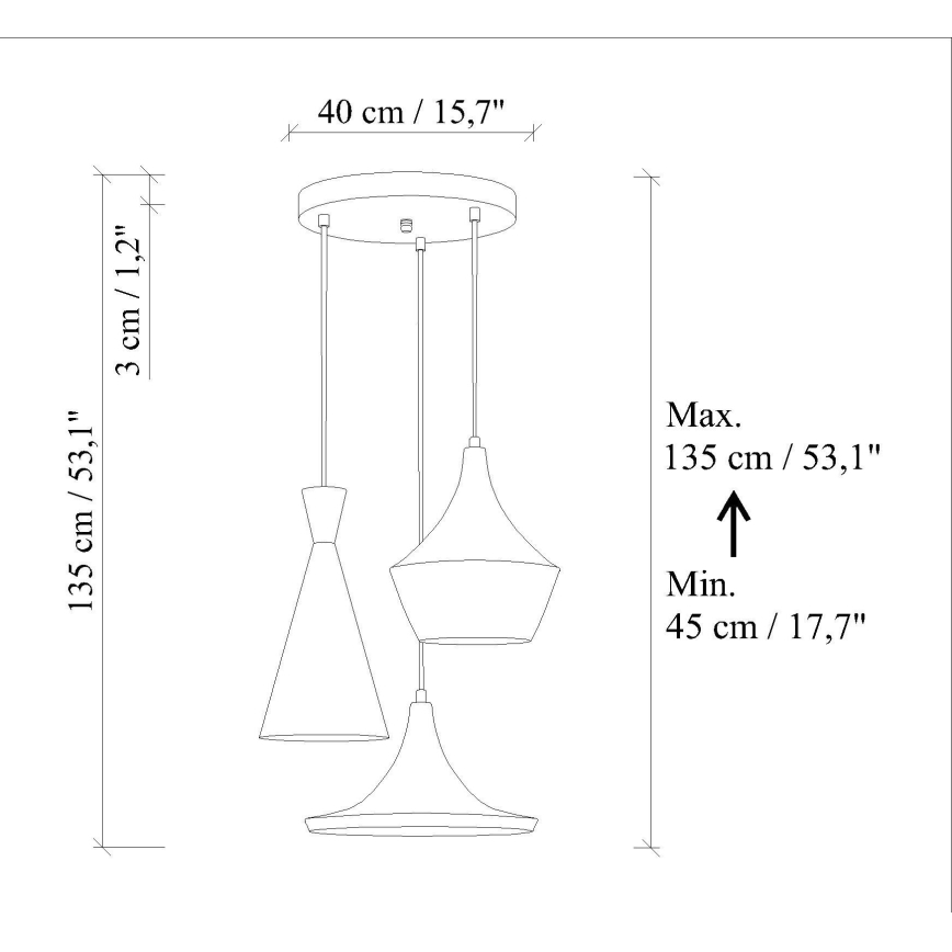 Lampa wisząca TOM na przewodzie 3xE27/40W/230V pomarańczowa