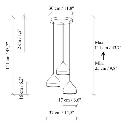 Lampa wisząca YILDO 3xE27/40W/230V czarna/złota