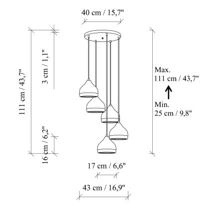 Lampa wisząca YILDO 5xE27/40W/230V czarna/złota
