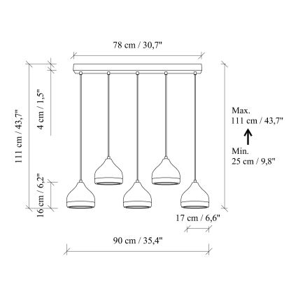 Lampa wisząca YILDO 5xE27/40W/230V czarna/złota