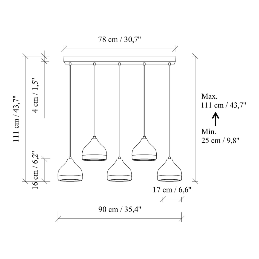 Lampa wisząca YILDO 5xE27/40W/230V czarna/złota