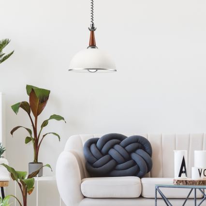 Lampa wisząca z reg. wysokości CHIARA 1xE27/60W/230V srebrna/brązowa/buk