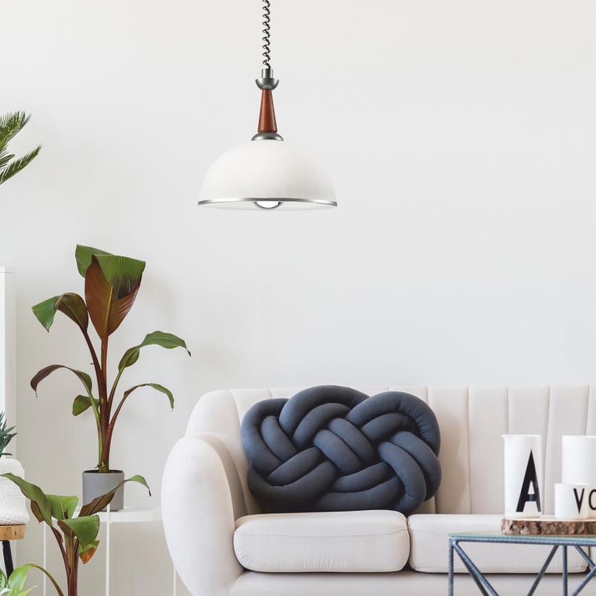 Lampa wisząca z reg. wysokości CHIARA 1xE27/60W/230V srebrna/brązowa/buk