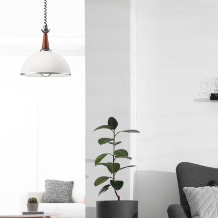 Lampa wisząca z reg. wysokości CHIARA 1xE27/60W/230V srebrna/brązowa/buk