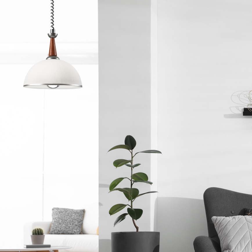 Lampa wisząca z reg. wysokości CHIARA 1xE27/60W/230V srebrna/brązowa/buk