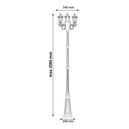 Lampa zewnętrzna 3xE27/20W/230V IP43 2,58 m czarny