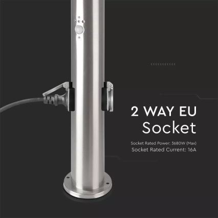 Lampa zewnętrzna z czujnikiem + 2 gniazdami SCHUKO 1xE27/60W/230V IP44 60cm matowy chrom