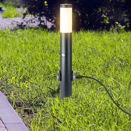 Lampa zewnętrzna z czujnikiem i 2 gniazdami SCHUKO 1xE27/60W/230V IP44 60cm antracyt