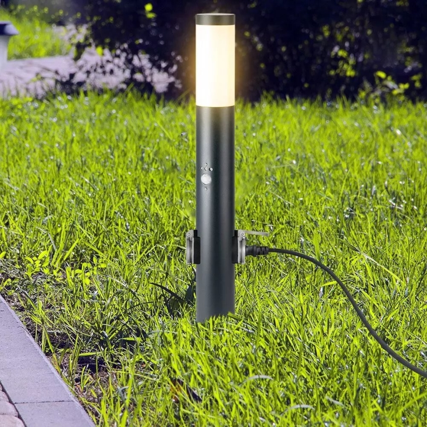 Lampa zewnętrzna z czujnikiem i 2 gniazdami SCHUKO 1xE27/60W/230V IP44 60cm antracyt