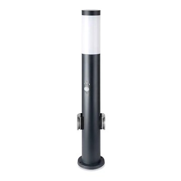 Lampa zewnętrzna z czujnikiem i 2 gniazdami SCHUKO 1xE27/60W/230V IP44 60cm antracyt