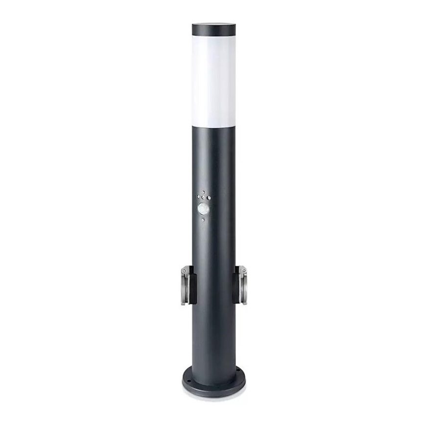 Lampa zewnętrzna z czujnikiem i 2 gniazdami SCHUKO 1xE27/60W/230V IP44 60cm antracyt