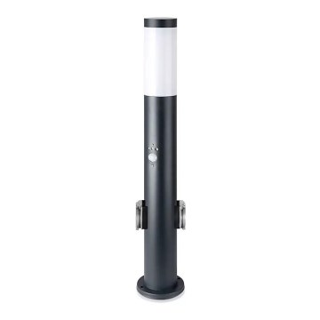 Lampa zewnętrzna z czujnikiem i 2 gniazdami SCHUKO 1xE27/60W/230V IP44 60cm czarny