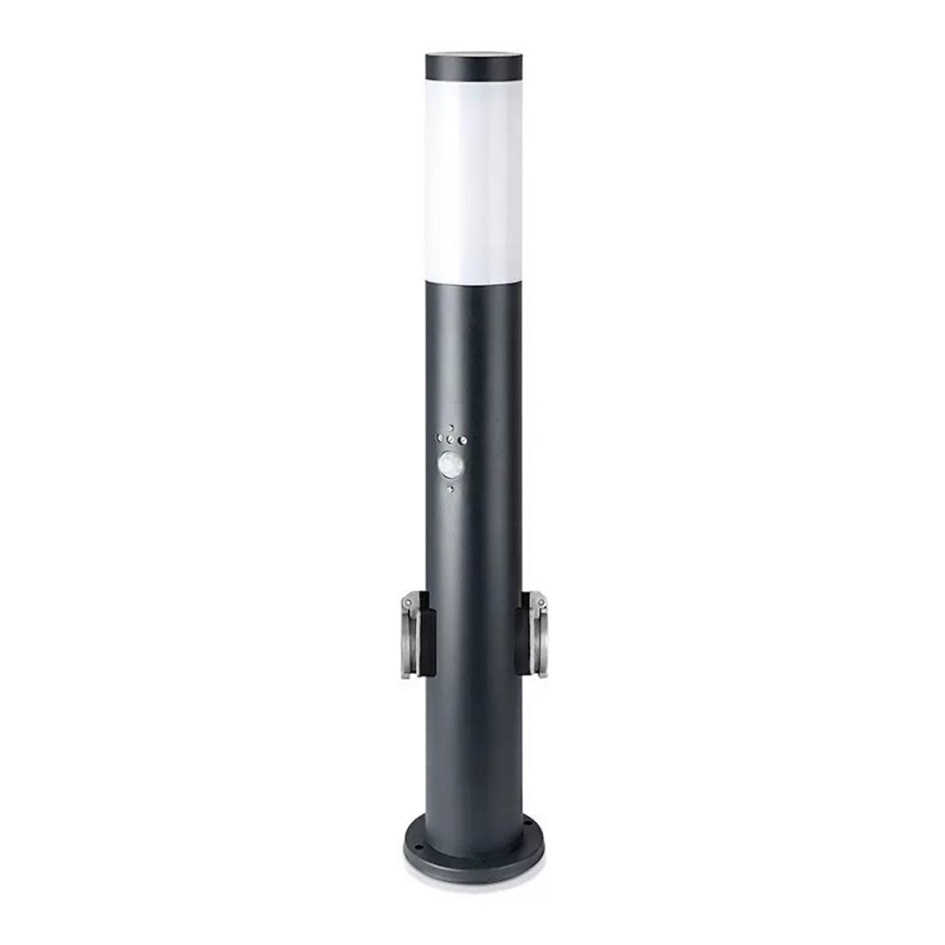 Lampa zewnętrzna z czujnikiem i 2 gniazdami SCHUKO 1xE27/60W/230V IP44 60cm czarny