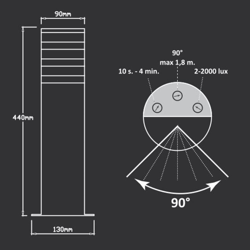 Lampa zewnętrzna z czujnikiem TEKSAS 1xE27/12W/230V IP44 44 cm antracyt