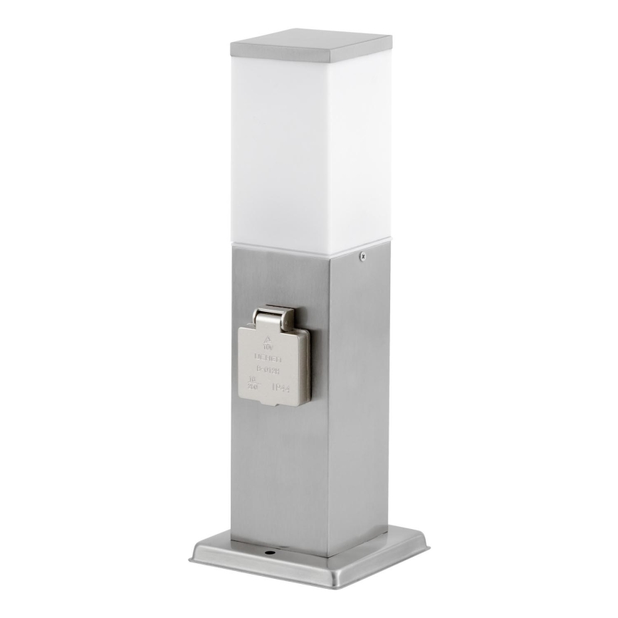 Lampa zewnętrzna z dwoma gniazdkami SCHUKO 1xE27/20W/230V matowy chrom IP44