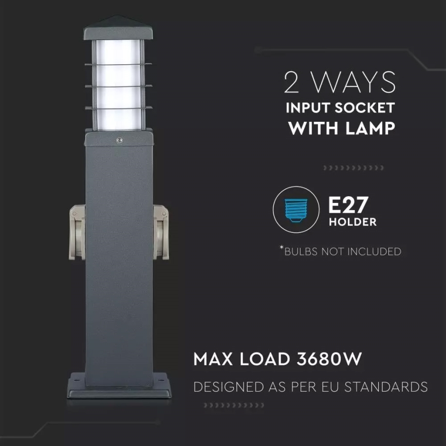 Lampa zewnętrzna z gniazdami SCHUKO 1xE27/13W/230V IP44