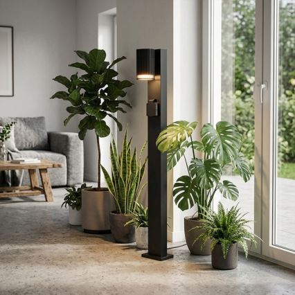 Lampa zewnętrzna z gniazdem SCHUKO, 1x GU10/10W/230V, IP44, 80 cm, czarna