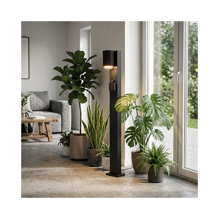Lampa zewnętrzna z gniazdem SCHUKO, 1x GU10/10W/230V, IP44, 80 cm, czarna
