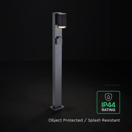 Lampa zewnętrzna z gniazdem SCHUKO, 1x GU10/10W/230V, IP44, 80 cm, czarna