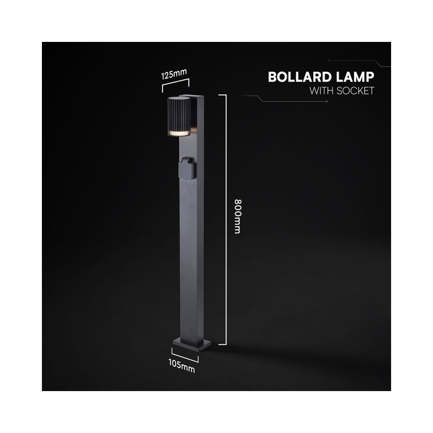 Lampa zewnętrzna z gniazdem SCHUKO, 1x GU10/10W/230V, IP44, 80 cm, czarna