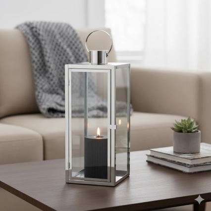 Lampion dekoracyjny TOWER 29 cm, chrom błyszczący