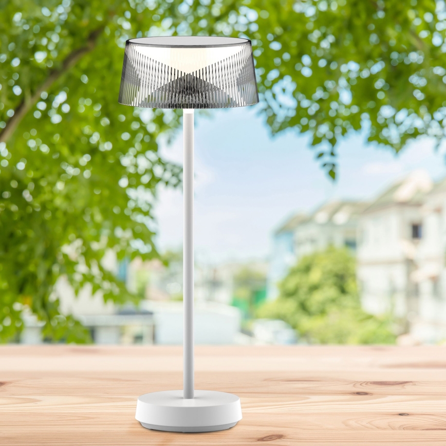LED Dotykowa zewnętrzna lampa stołowa CASABLANCA LED/3,4W/5V USB 3600 mAh IP44 biała, ściemnialna