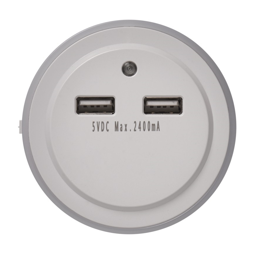 Lampka nocna LED z fotosensorem do gniazda +2xUSB 3xLED/0,3W/230V