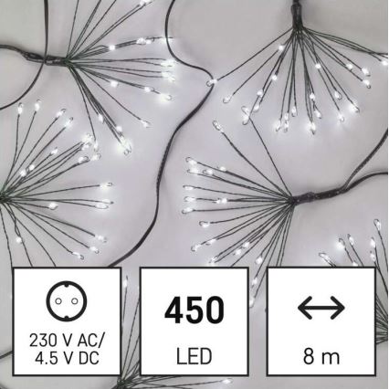 Lampki świąteczne LED 450 diod 8+3 m zimna biel
