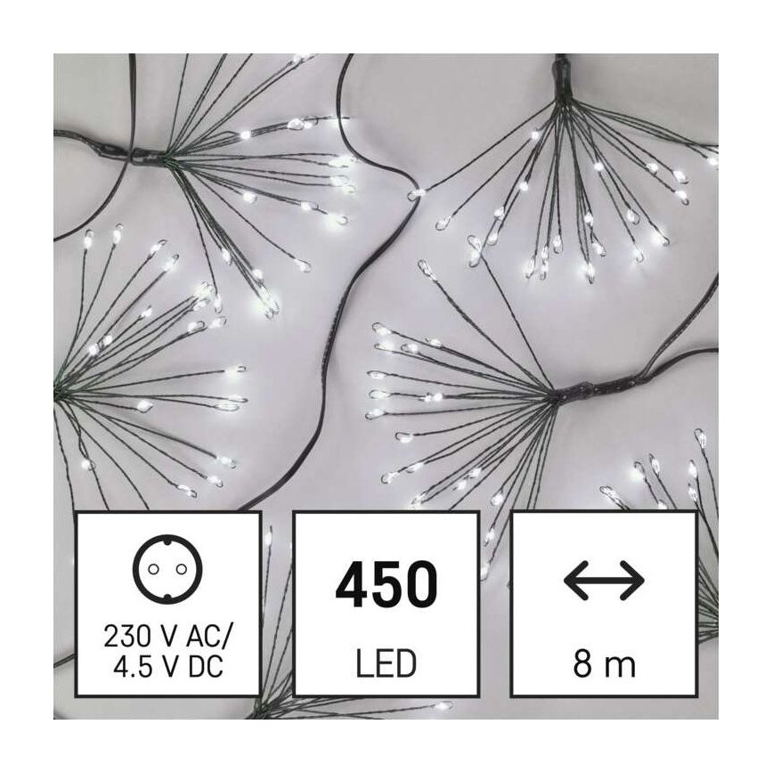 Lampki świąteczne LED 450 diod 8+3 m zimna biel